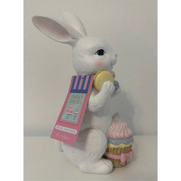 Sweet Treats EASTER BUNNY Pastel Macaron Cupcake Pink Bow Easter Decor CUTE - Picture 3 of 8